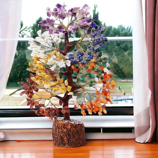 Șapte cristale de chakre și 300 de mărgele Pietre prețioase Arborele de prezentare pentru noroc Articol de decorațiuni interioare Bonsai Arborele de bani Plant Articol de cadou Figurină