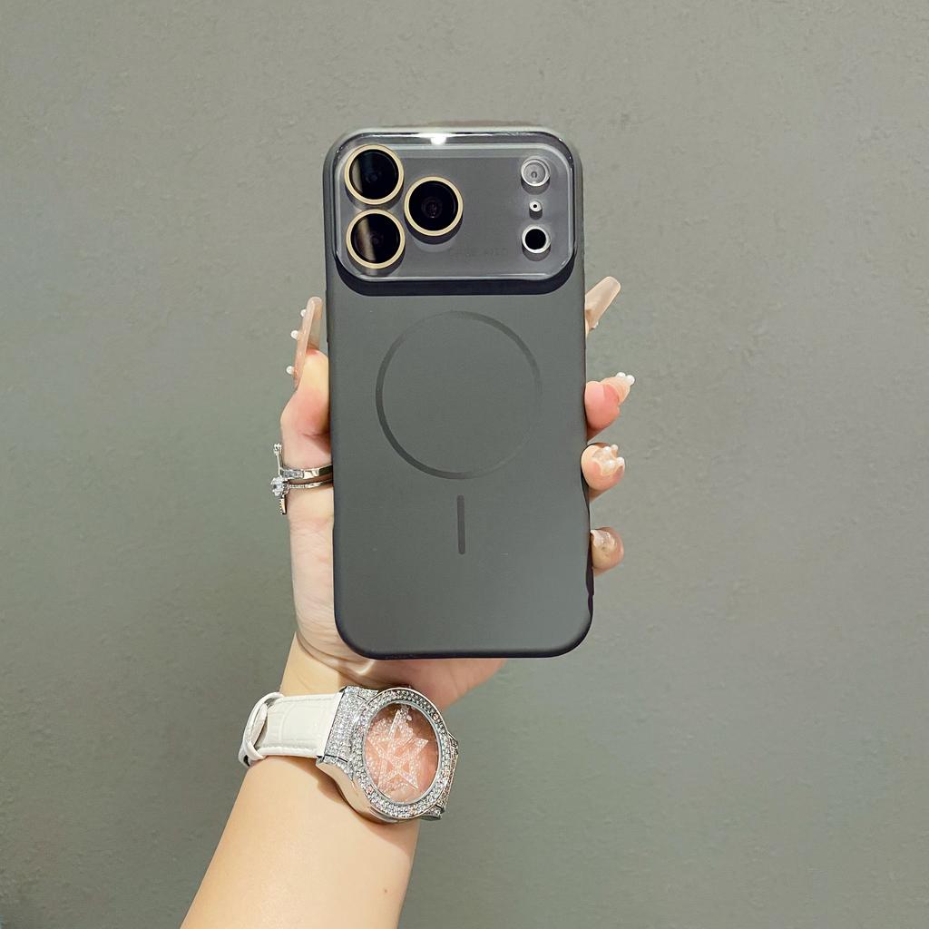 With Lens Film Protection Frosted ForMagsafe Case ForiPhone 17 Air 16 15 14 13 Pro Max Large Window Silicone Magnetic Cover