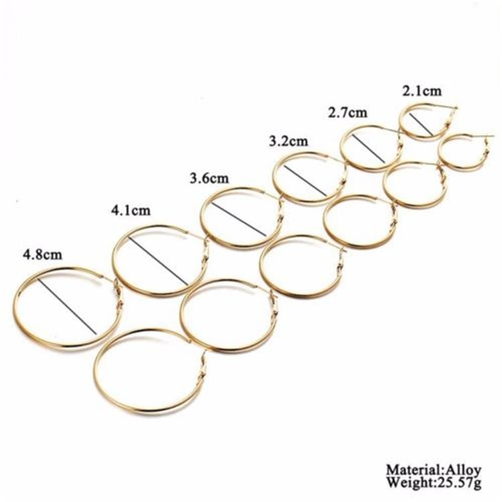 6Pairs/Set Silver Fashion Party Piercing Hoop Earrings Set Jewelry Dangle Ear Stud