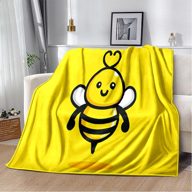 Couverture Douce en Peluche Dessin Animé Insecte Abeille Miel 3D, Couverture Jetée en Flanelle pour Salon Chambre à Coucher Lit Canapé Couverture de Pique-nique Enfants