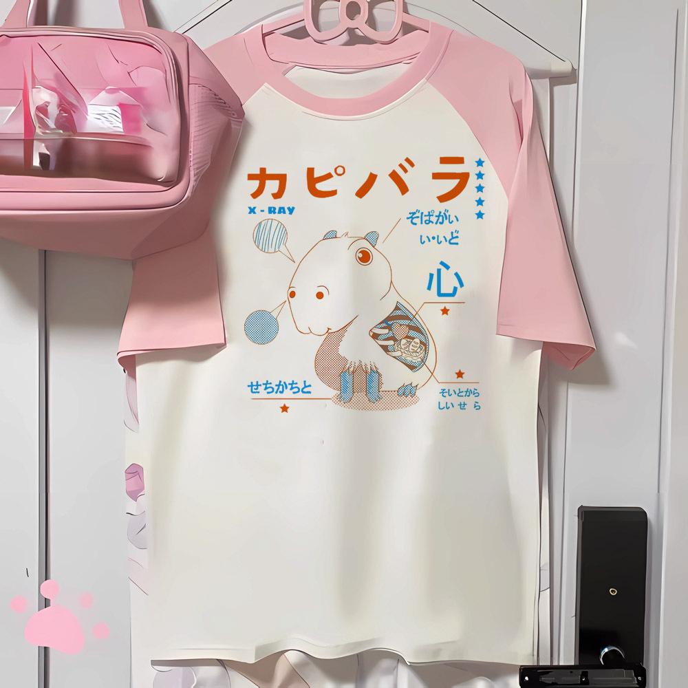 Capybara Kapibara Tshirt Women Summer T Shirt Girl Y2k Graphic Japanese Clothing