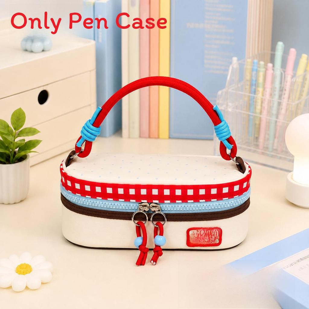 Cartoon Large Capacity Color Block Pen Case With Creative Design For Students And Office Use