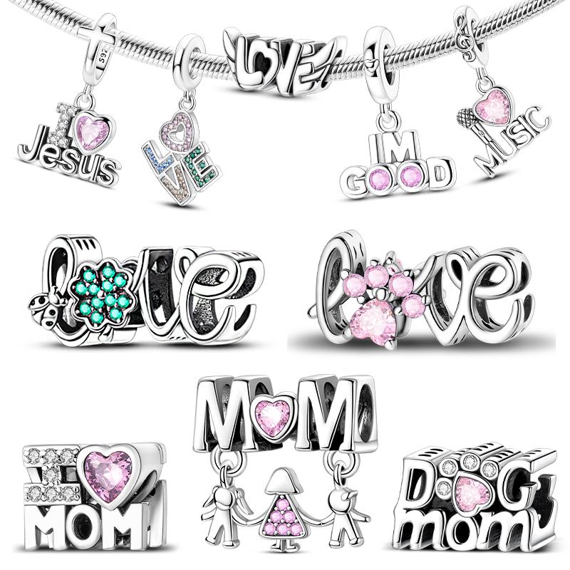 Original Charm-Perle Kupfer Liebe Mama Buchstabe Passend Armband Charm-Herstellung Für Frau Geschenk Schmuck