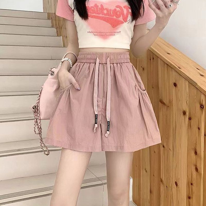 Ice Silk Yamamoto A- Line Plus Size Wide Leg Drawstring Shorts