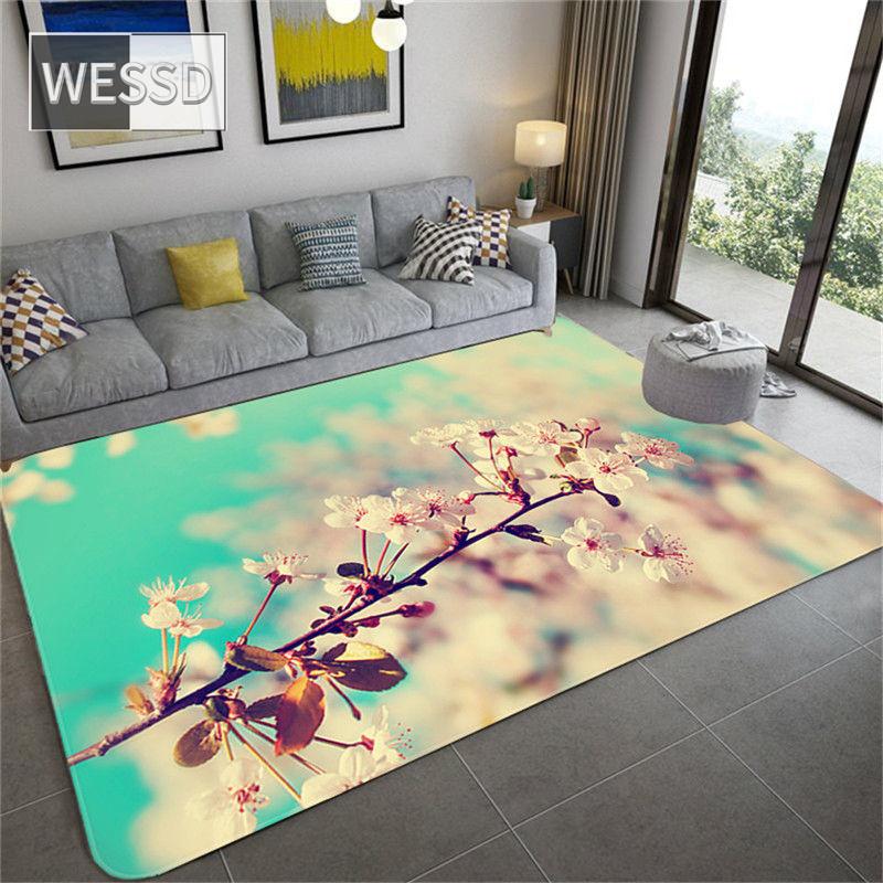 Nordischer Kirschblüten-Blumenteppich von großer Größe für Wohnzimmer, wasserabsorbierender Teppich für Badezimmer, Bodenteppich, rosa Blumenmatte