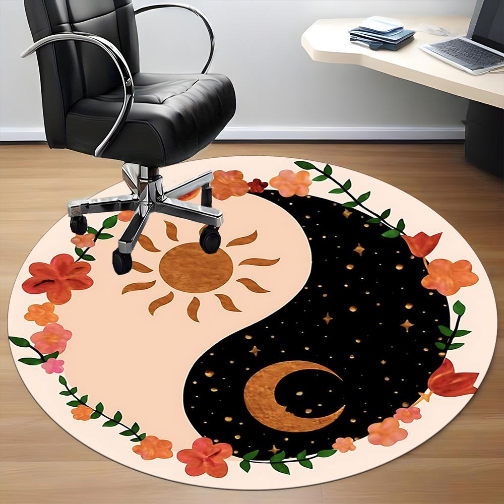 1 st Sol Måne Yin Yang Matta, Rund Halkfri Slitstark Stor Storlek Kontorsmatta, Lämplig för Kontor