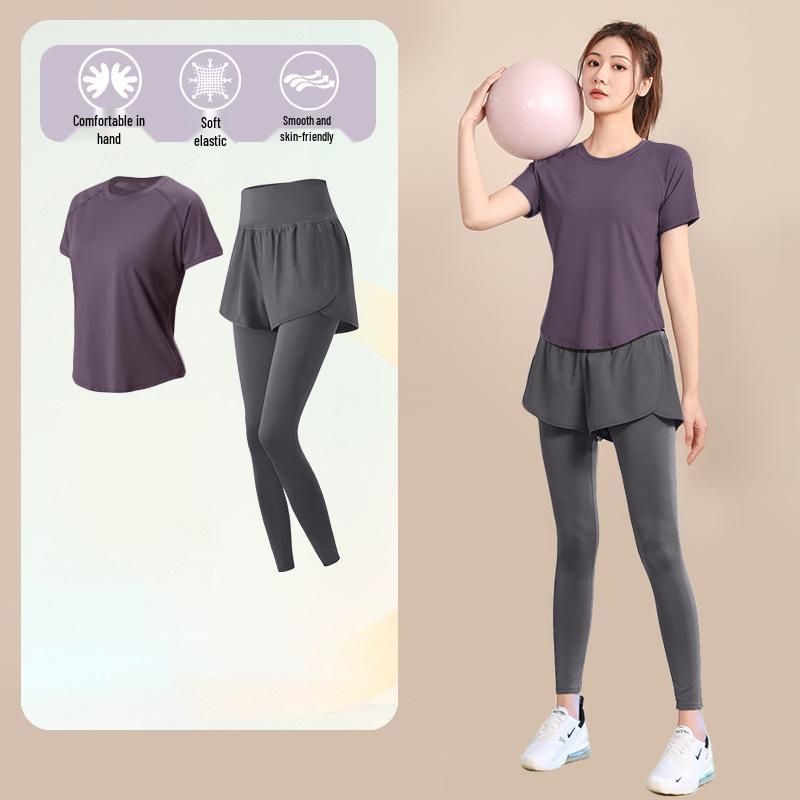 Women's High-End Short-Sleeve Sport T-Shirt & Fitness Set - Breathable, Quick-Drying Yoga and Running Wear