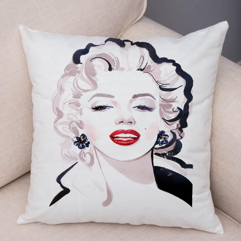 Super Star Marilyn Monroe Simple Colorful Cartoon Sexy Girl Pillow Case Plush Decor Cushion Cover For Sofa Car Home Pillowcase