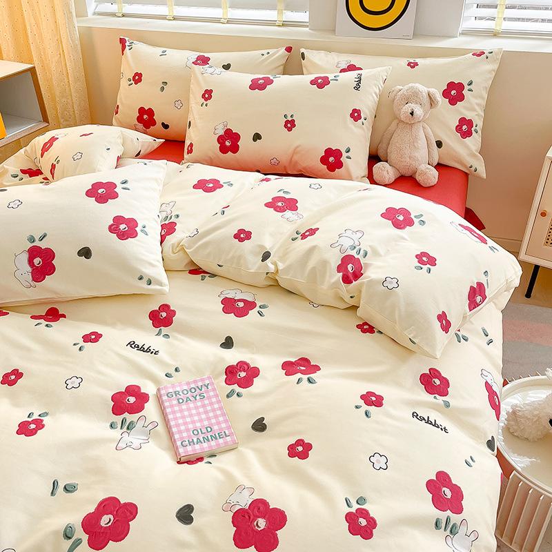 Pure Cotton 60-count Four-piece Set, Pure Cotton Thickened Bed, Three-piece Set, Long-staple Cotton, Small Fresh Quilt Cover, Fitted Sheet