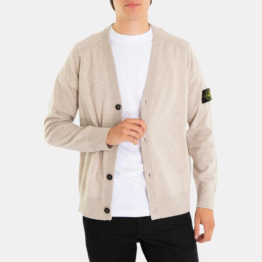 STONE ISLAND V-Neck Single-Breasted Solid Color Raglan Long Sleeve Knit Sweater Men Sweater Light-Brown 8115523B4-V0M97
