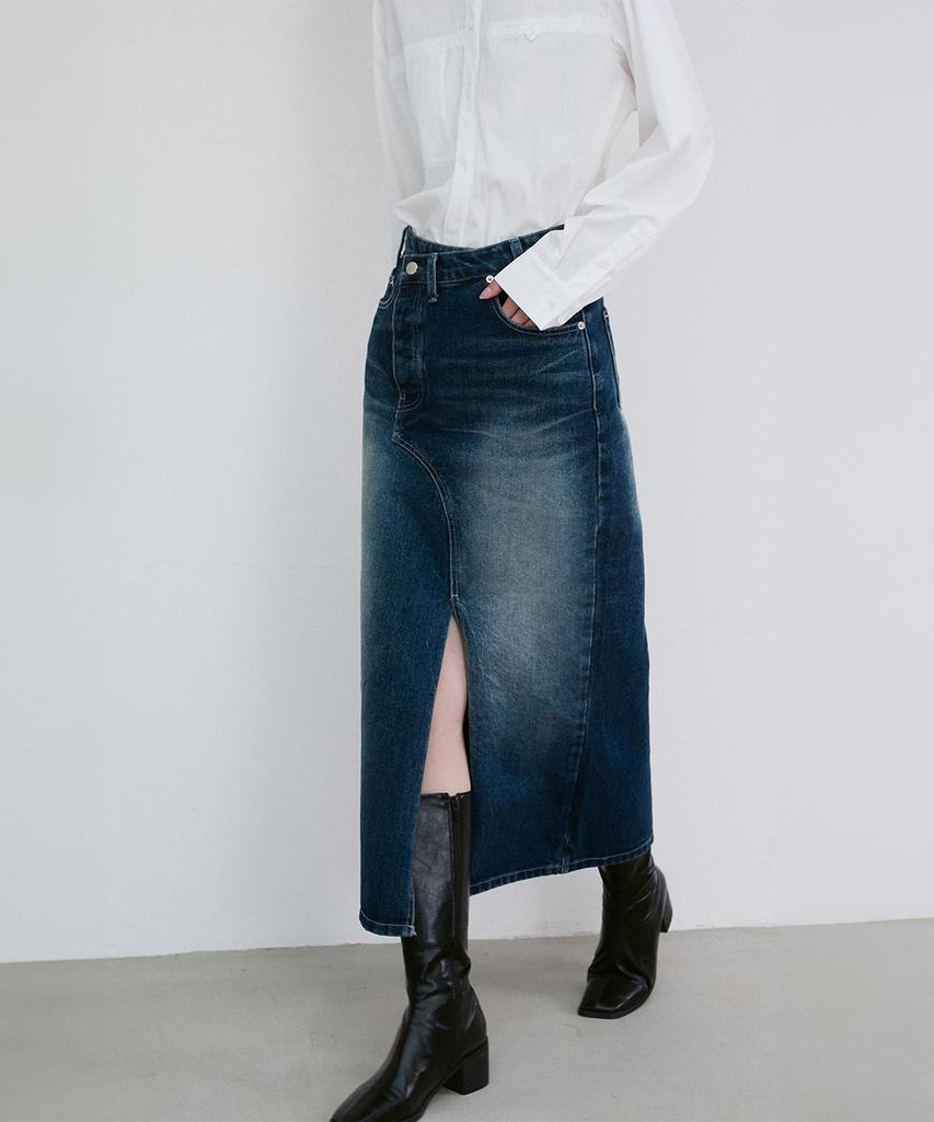 Rie Asymmetric Detail Denim Skirt