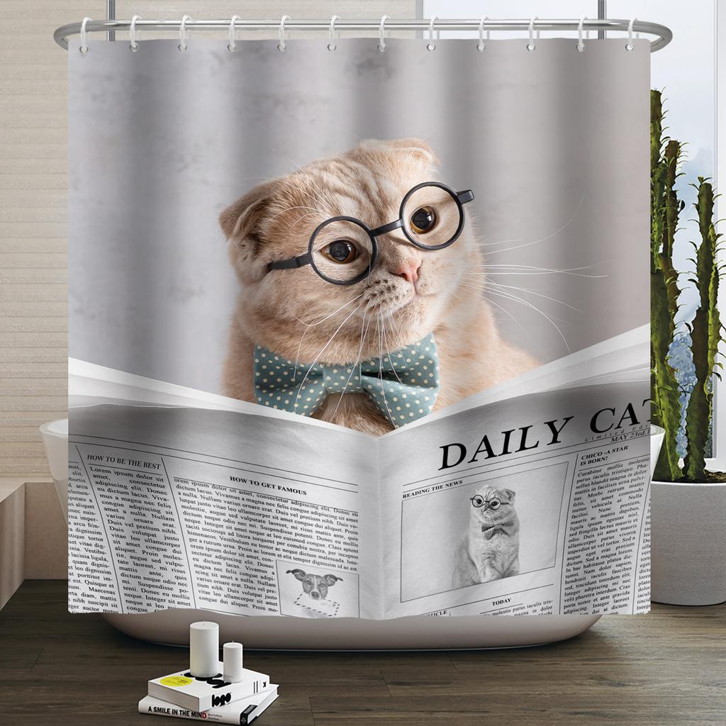 Funny Cat Shower Curtain Cartoon Cute Cats Dog Kids Shower Curtain for Bathroom Waterproof Polyester Home Decor Shower Curtains