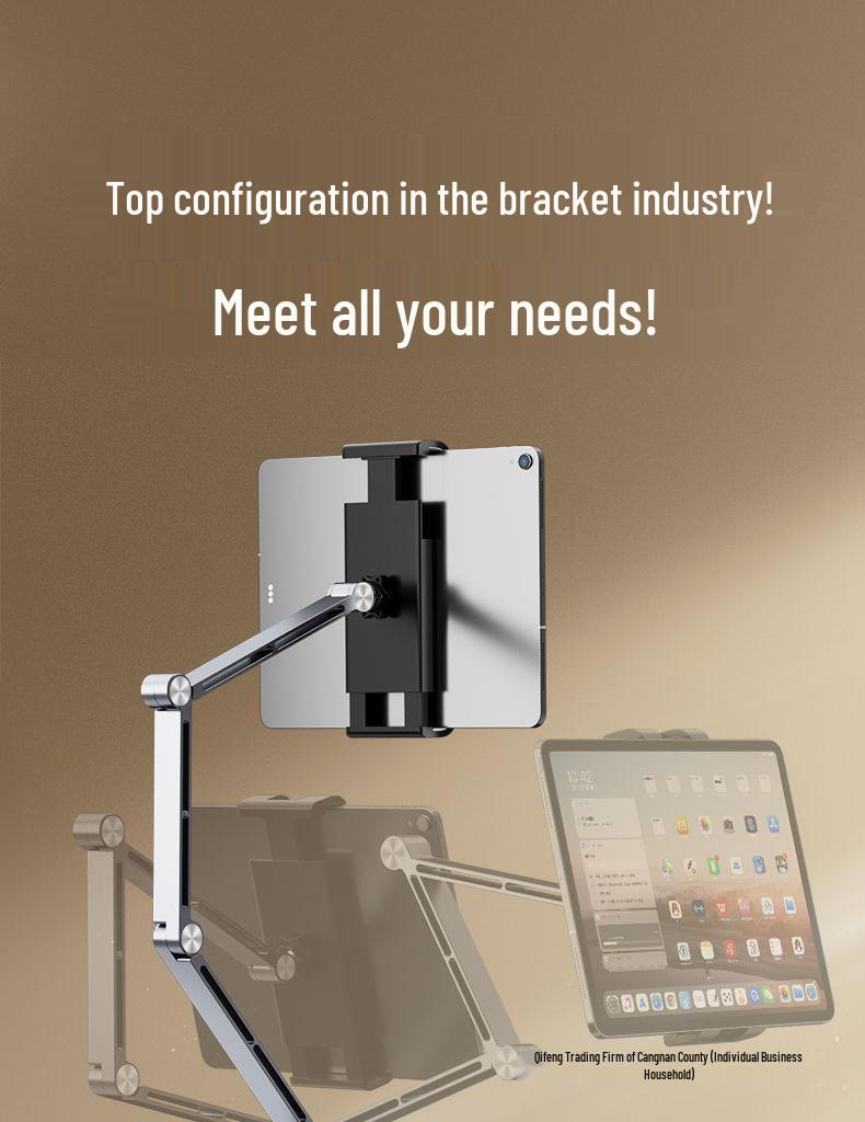 Aluminum Alloy Rotatable Tablet Stand with Mechanical Arm and Universal Metal Desktop Support.