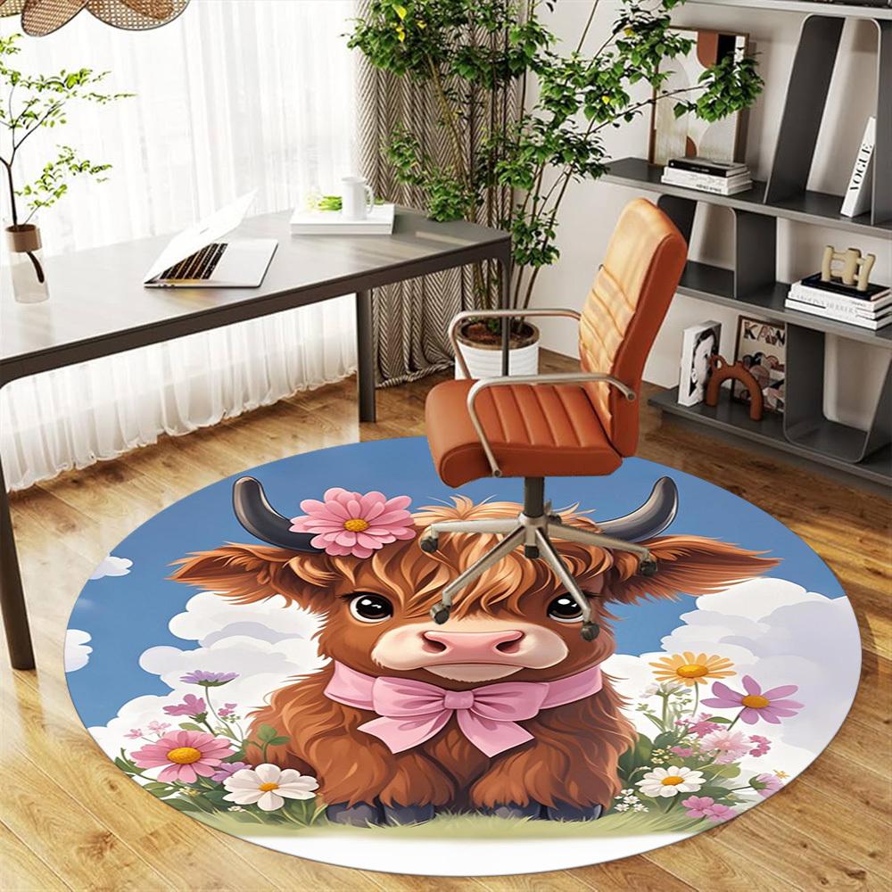 1 STuks Koe Bloemen Strik Ronde Stoelmat Vloerkleed - Antislip, Vloermat voor Kantoor, Slaapkamer, Huisdecoratie Kerstcadeau c0528077
