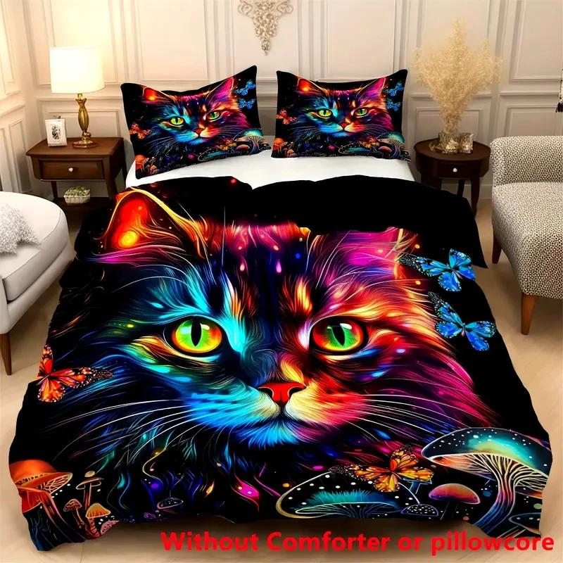 Cute Love Cat 3Pcs Bedding Set 3D Digital Printed Duvet Cover Set Soft Comfortable Breathable Decor For Bedroom, Dorm Lover Gift