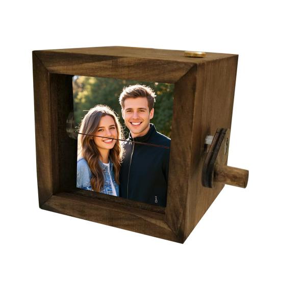 Personalized Flipbook Animation Box with Built-In Lighting Hand-Cranked Picture Album for 46250 Photos Wooden Frame Unique Gift for Memories
