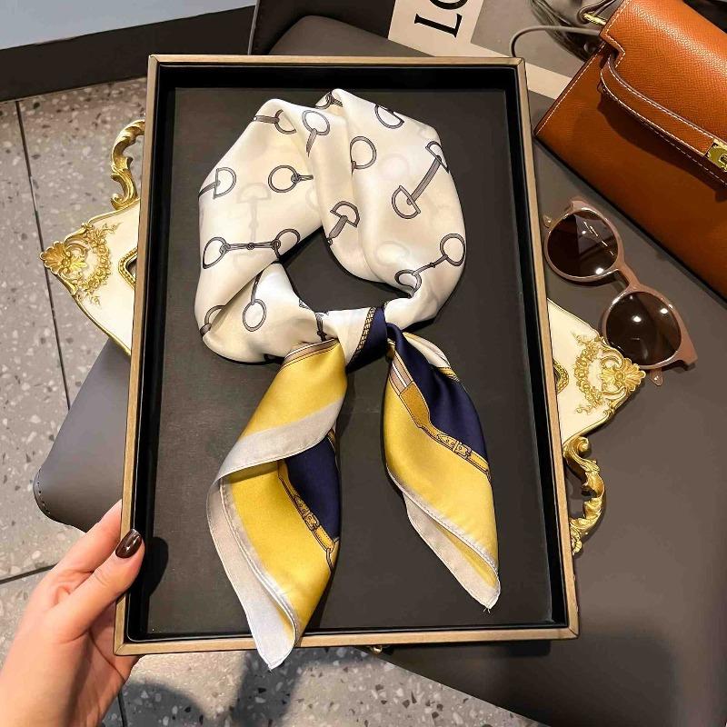 New Striped Silk Scarf Simulation Silk Small Square Scarf Simple Fashion Professional Scarf Silk Scarf Square Scarf High-end Matching