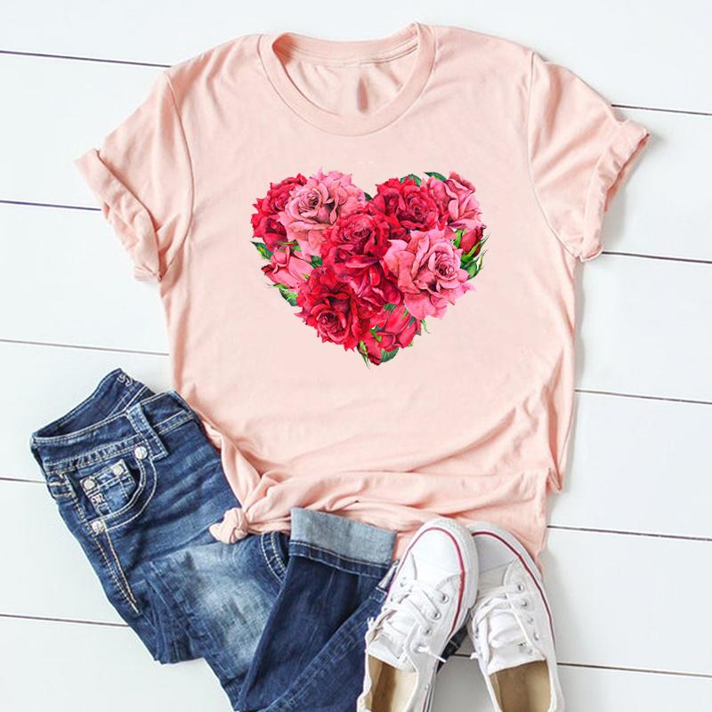 (Asian Size) Women Plant Lovely Flower Trend Cute Short Sleeve Print Tee Top Tshirt  Lady Female Clothing Summer Fashion Casual Graphic T-shirt