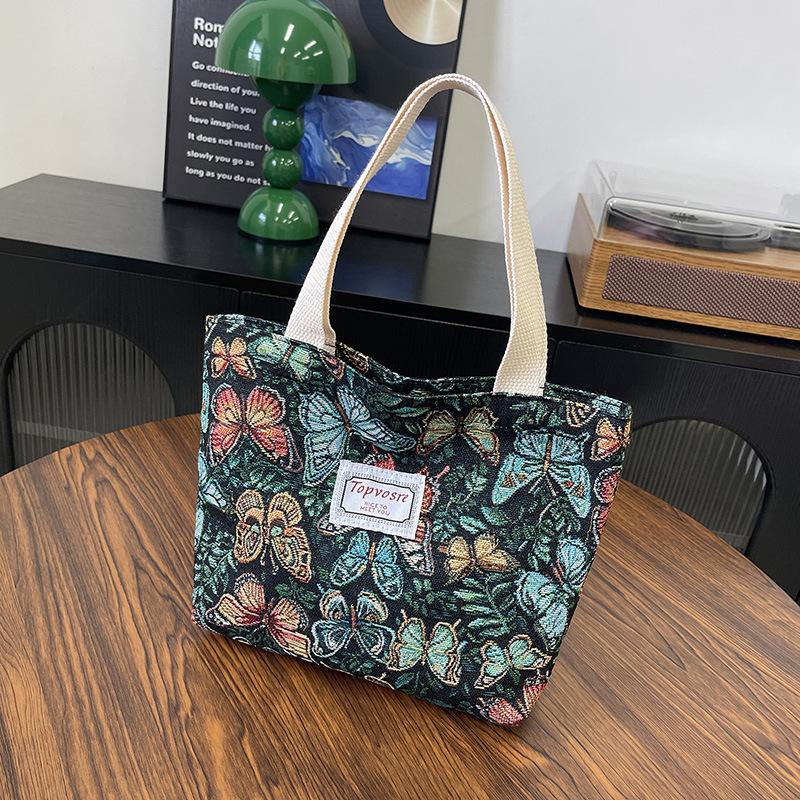 1Pc Mori Fashion Printed Handbag Nylon Breathable Versatile Commuter Bag Large Capacity Leisure Work Bento Bag