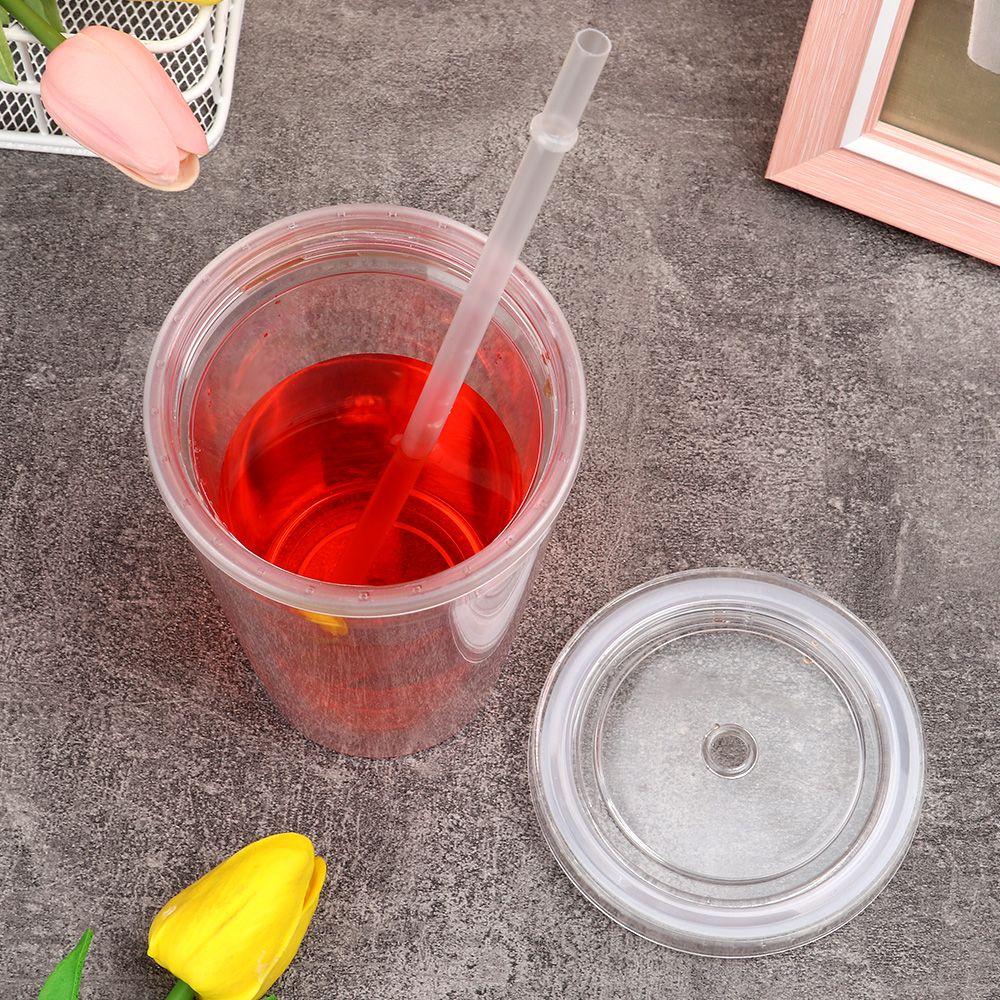 Plastic Portable Reusable Straw Cup Drink Tea Milk Mug Water Bottle With Lid Drinking Cup