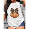 European Size Women'S Soft Breathable Pure T-Shirt - White Top with Leopard Pumpkin Graphic, Casual Everyday Shirt for Women