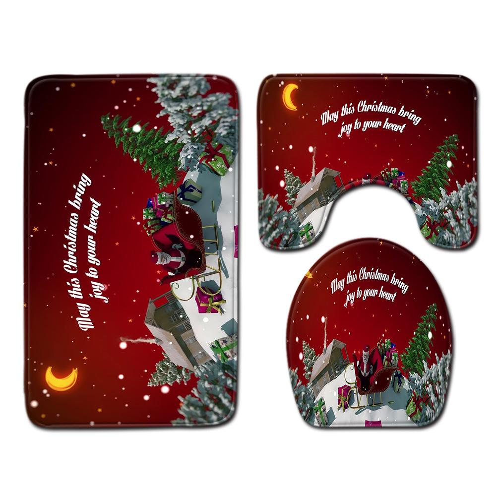 Rideau de douche de salle de bain de Noël Tapis de sol de toilettes Ensemble de quatre pièces Tapis de porte antidérapant pour salle de bain Tapis absorbant pour cuisine et chambre à coucher