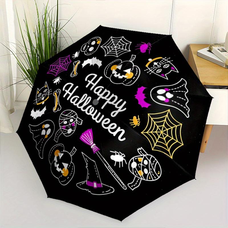 1 Stück Glückliches Halloween-Thema Automatischer Öffnungs-/Schließschirm - Niedlicher Schirm mit niedlichem Design, Tragbarer 3-fach kompakter Schirm für Männer und Frauen, Vale