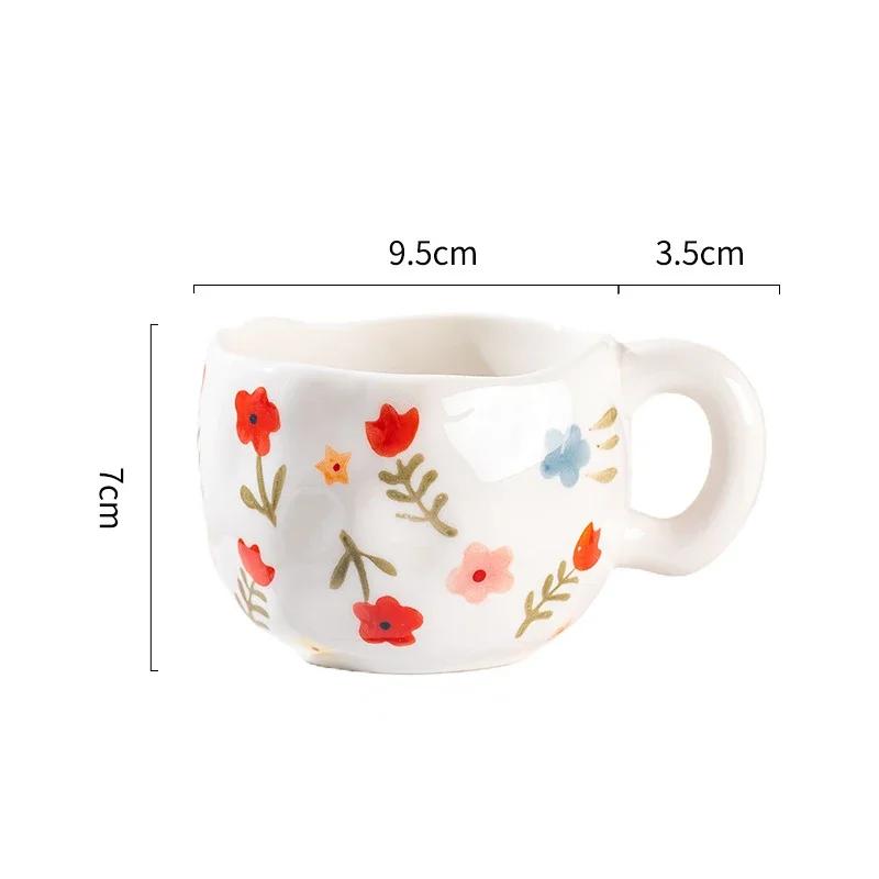 300ML Cute Creative Irregular Ceramic Girl Fashion Flower Clouds Mug with Handgrip Coffee Cups Breakfast Milk Tea Gift Water Cup