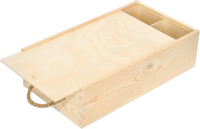 Unpainted Wooden Wine Crate Gift Box - Creative Deco - 2 Bottles - 35 X 21 X 11cm