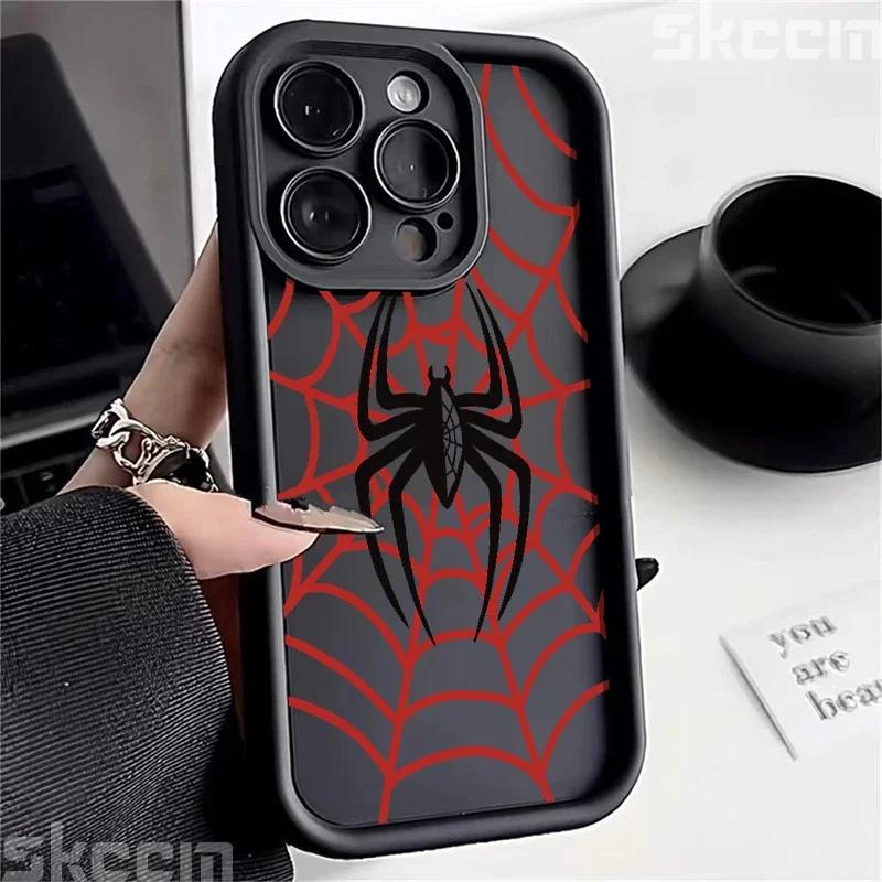 Zwarte Spinnenweb Zachte TPU Telefoonhoes Voor iPhone 16 15 14 Pro Max 13 12 11 XR X XS 7 8 16 Plus Matte Schokbestendige Hoes