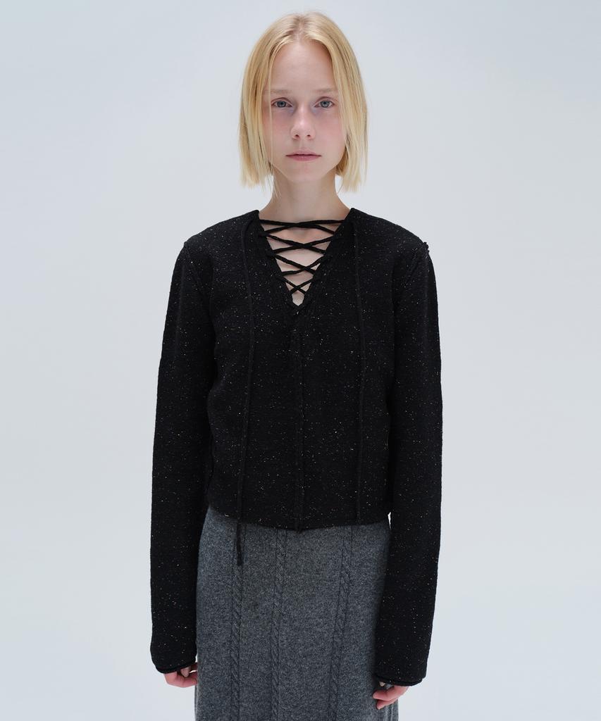 Daiaegeuneol V Neck Lace Up Knit (Black)