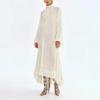 Women's Solid Color Ruffled Stand Collar Lace-up Long Sleeve Dress
