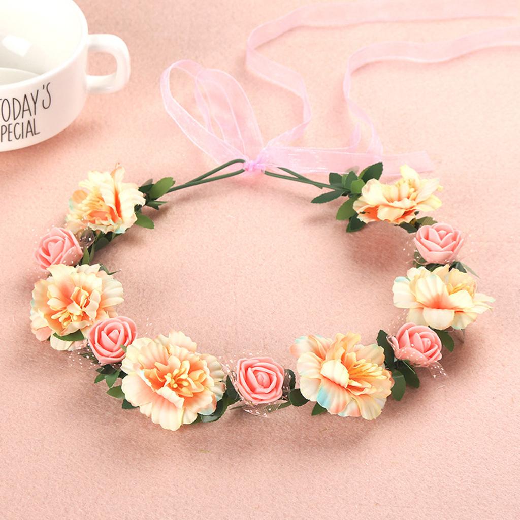 Flower Hair Wreath Headband Floral Crown Garland with Adjustable Ribbon Festivals Wedding Party Headpiece for Women Girl