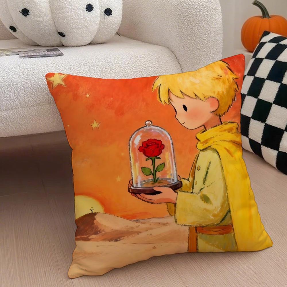 Healing The L-Little Prince Painting Fairy Tale Cushion Cover Throw Pillow Cover Hidden Button Durable Polyester Chair Cushion