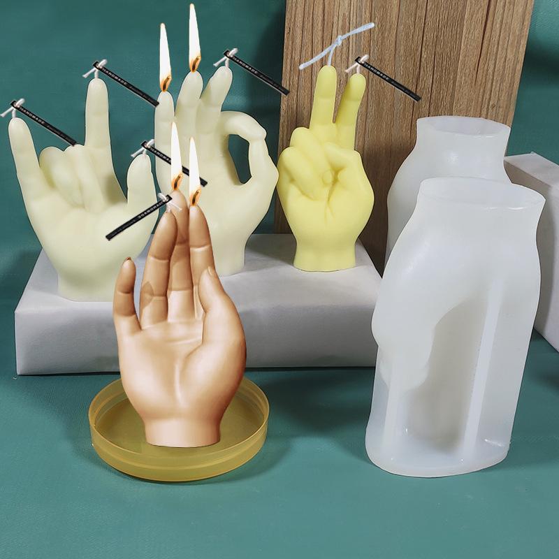 Silicone Candle Molds Creative Gesture Finger Mould 3D Candle Making Aromatherapy Plaster Wax Candles Mold Handmade Soap Molds