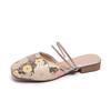 Summer New Floral Sequin Wrapped Slippers Women's Square Heel Flat Embroidered Rhinestone Sandals Two Wear