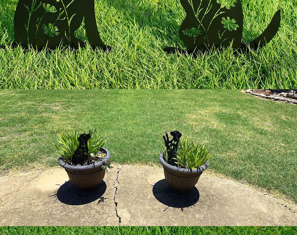 Small Dog Silhouette Garden Ornament: Hollow Iron Art Lawn Decoration.
