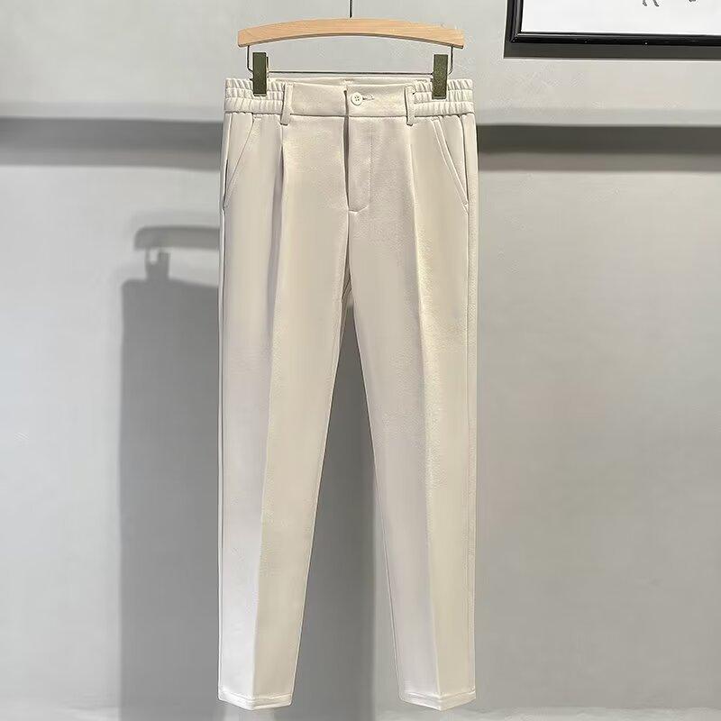 Suit pants nine-point pants men's light luxury business slim-fitting trendy pants retractable waist casual pants trendy