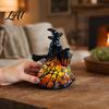 Handmade Resin Art Halloween Witch/Ghost LED Lamp Gothic Ornament with Warm Light for Craftsmanship Home Decor Desktop Spooky Night Party
