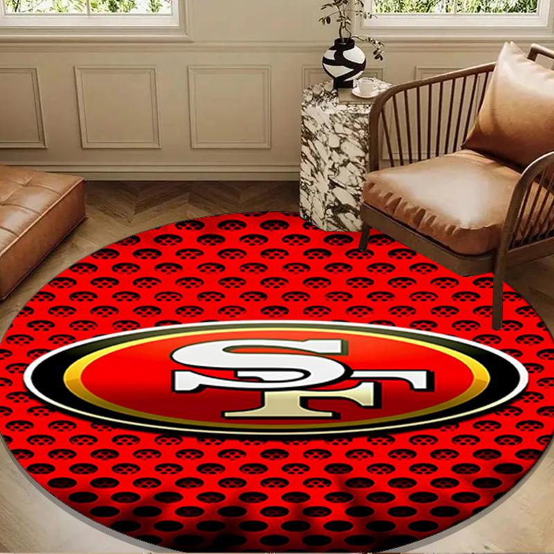 Vintage 49ers Voetbal Ronde mat, Antislip Cirkel Tapijt Stoelkleed Voor woonkamer, Slaapkamer, Deurmat Huisdecoratie Cadeau Kerstcadeaus
