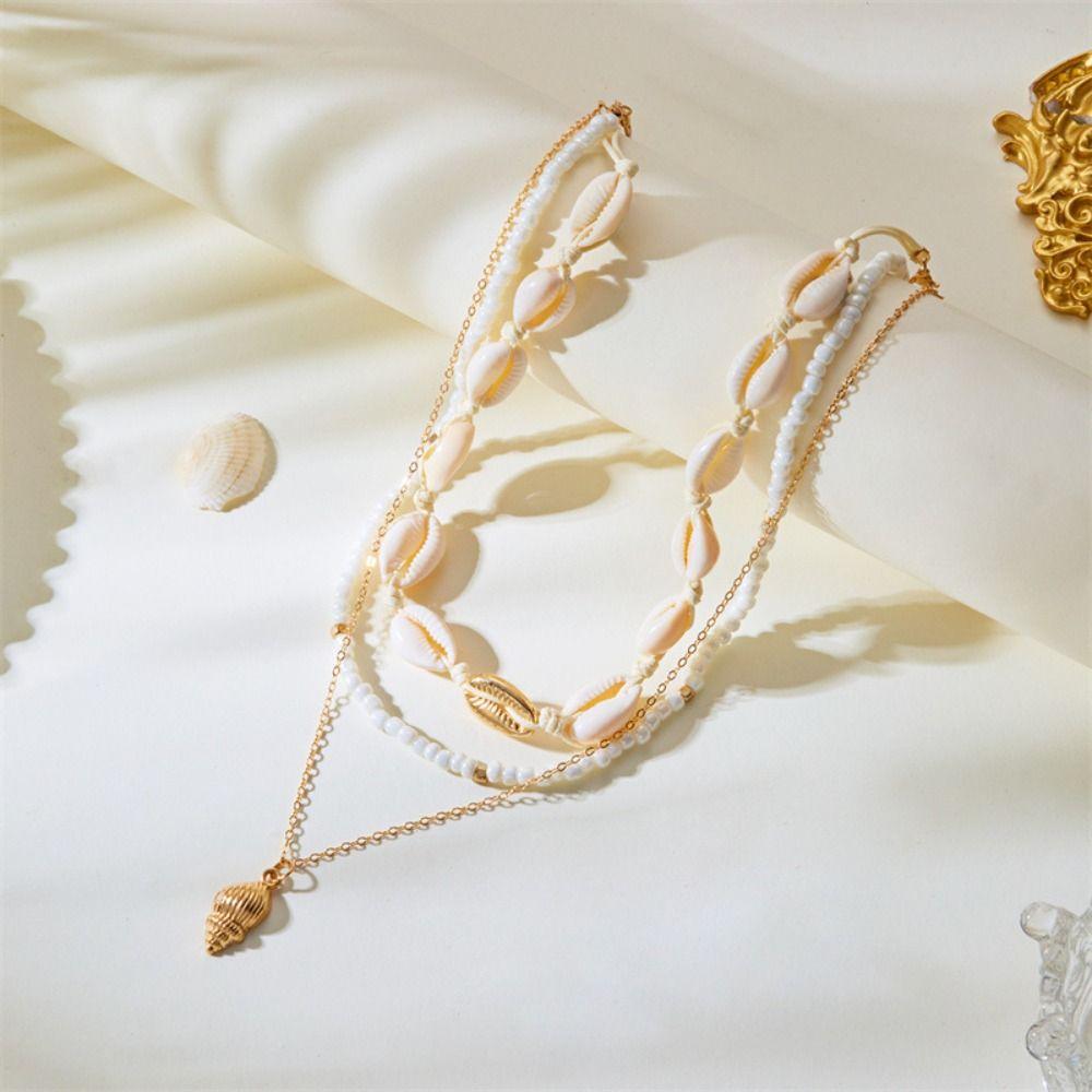 Pearl Shell Necklace Multilayer Seashell Choker New Sweater Chain Jewelry