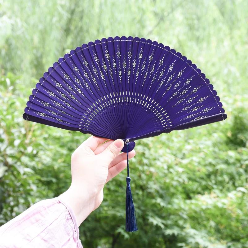 Dream Lotus Mini Japanese-Style Handheld Full Bamboo Fan Hanfu Classical Dance Qipao Portable Folding Fan Girl Group Folding Fan