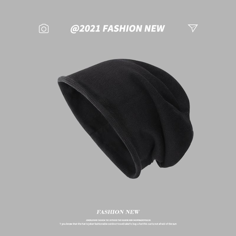 Autumn and Winter Pile Hat Japanese Style Black All Match Woolen Big Head Circumference Baotou Confinement Cold Hat Men's Trend