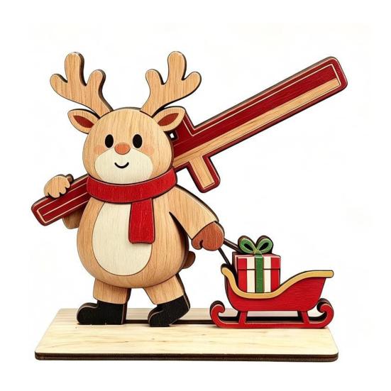 Small Desktop Holiday Decor Items Christmas Wooden Tabletop Ornament, Cute Spliced Elk/Santa Claus/Snowman Decorative Wood Crafts for Home Decorations