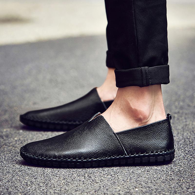 Genuine Cow Leather Mens Loafers Fashion Handmade Moccasins Soft Leather Blue Slip On Men's Boat Shoe PLUS SIZE 38~47