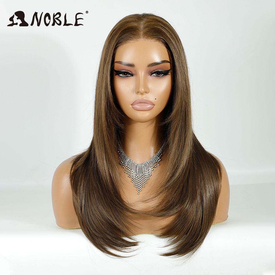 Noble Cosplay Synthetic Lace Front Wigs For Women 13x3 Straight Lace Wig Pre Plucked Layered Wig Ombre Blonde Brown Lace Wig