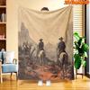 1pc 2D Flat Printing Spring And Summer New Arrival Western Cowboy Riding Desert Landscape Digital Print Blanket, All-Season Use, Casual Throw, 100% Po