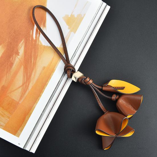 Bag Pendant Imitation Leather Rose Petal Design Keychain Charm with Long Tassel Lightweight Tote Bag Accessory