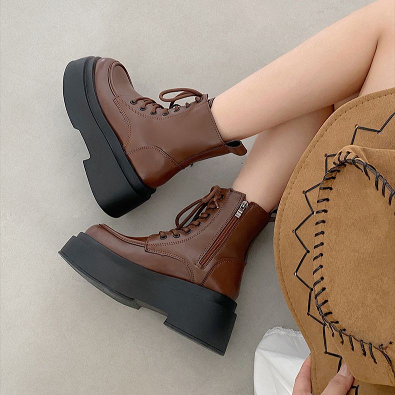 British brown heightening British style platform Martin boots women's summer 2025 new retro super fire with skirt short boots