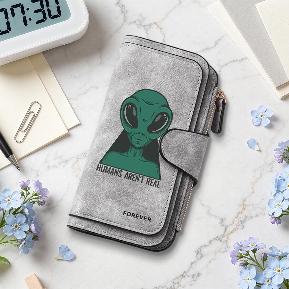 Fashion Alien Print Long Wallet Casual Portable Multifunctional Card Holder